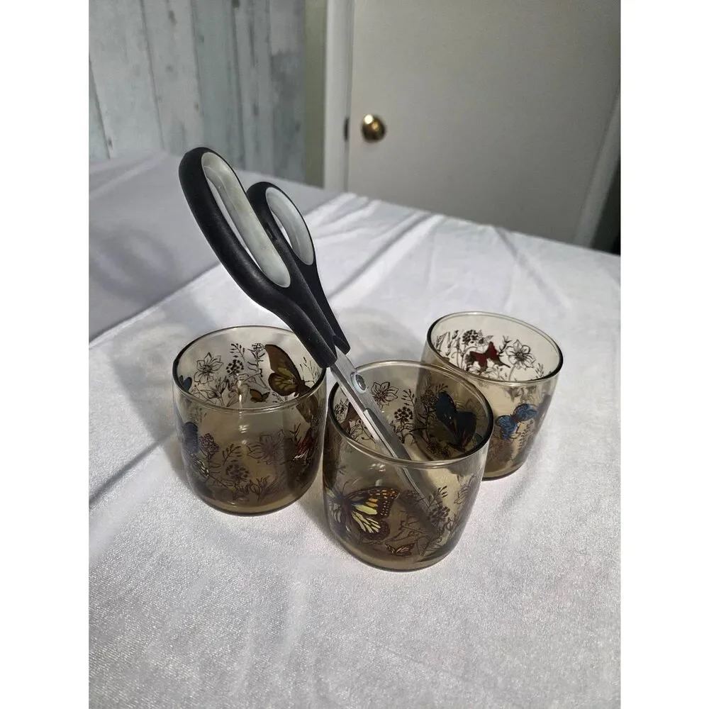 Set of 3 VTG MCM Anchor Hocking Butterfly Juice Glasses